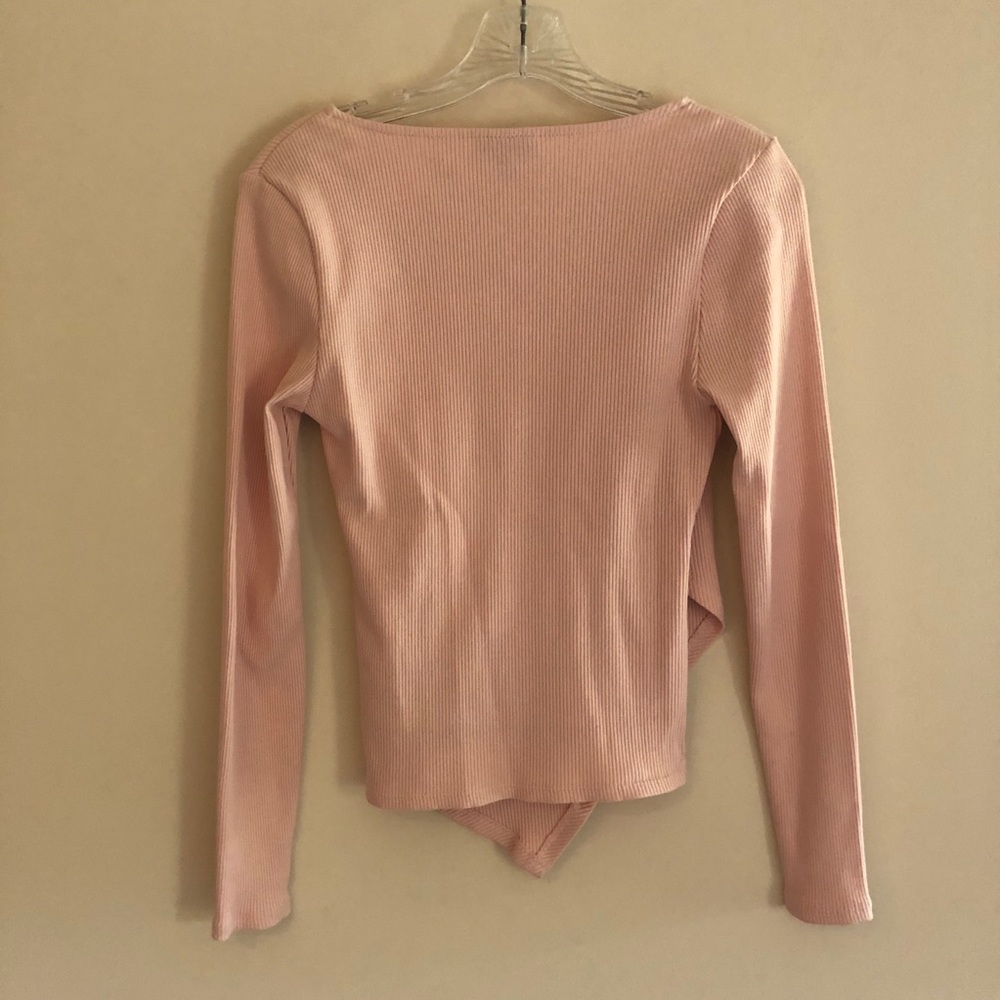 Topshop Asymmetric Dusty Pink Ribbed Wrap Top - Picture 3 of 8